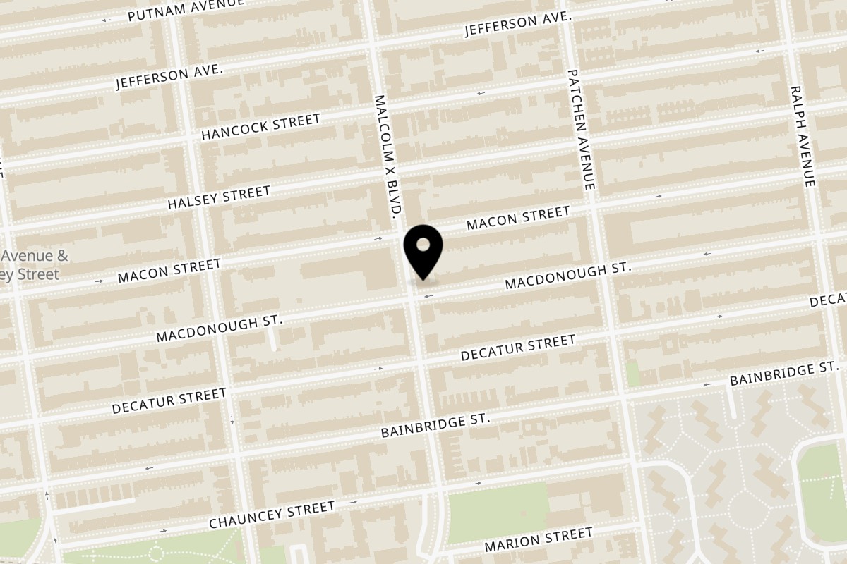 Map showing the location of Sergio's Pizza Brooklyn on 279 Malcolm X Blvd in Brooklyn